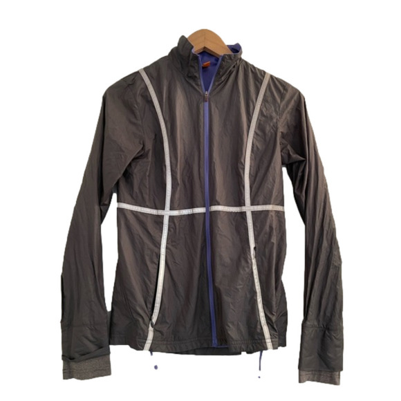 Lucy Activewear Gray Reflective Stripe Full Zip Lined Running Jacket XS - Picture 1 of 4